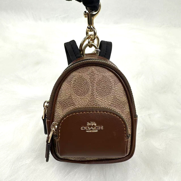 Coach Mini Court Backpack Bag Charm Keychain In Signature Canvas Brown CX066 NWT - Picture 1 of 10